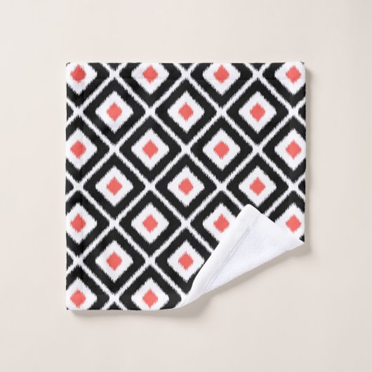 Black, Coral, White Ikat Diamond Pattern Bad Handdoek (Wasdoekje)