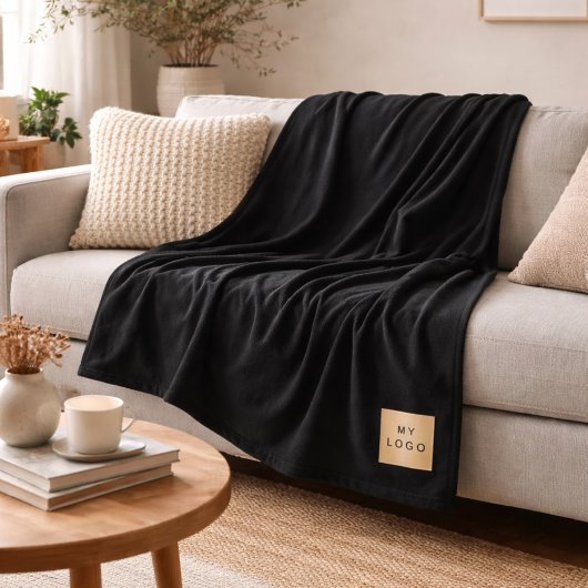 Black corporate logo custom company gift fleece deken