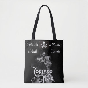 BLACK CORSAIR Pirate Flag Skull en Crossed Swords Tote Bag