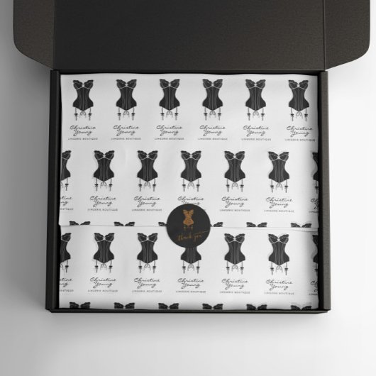 Black Corset Lingerie Boutique Logo Tissue Paper Tissuepapier