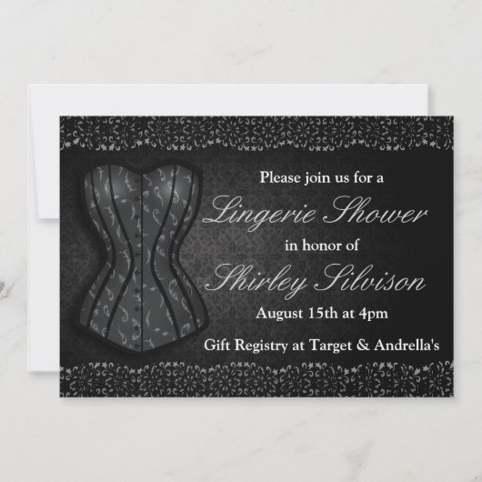Black Corset Lingerie Bridal Shower-uitnodiging Kaart (Voorkant)