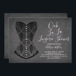 Black Corset Lingerie Bridal Shower-uitnodiging Kaart<br><div class="desc">Ooh La La La Lingerie Bridal Shower Uitnodiging met een gele zwarte corset op een populaire chalkboardachtergrond met een coördinerende achterzijde</div>