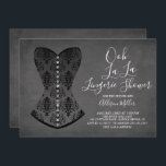 Black Corset Lingerie Bridal Shower-uitnodiging Kaart<br><div class="desc">Ooh La La La Lingerie Bridal Shower Uitnodiging met een gele zwarte corset op een populaire chalkboardachtergrond met een coördinerende achterzijde</div>