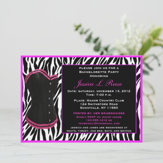 Black Corset Zebra Bachelorette Kaart (Staand voorkant)