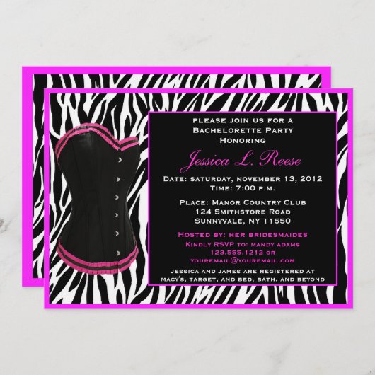 Black Corset Zebra Bachelorette Kaart (Voorkant / Achterkant)