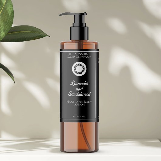 Black cosmetics bottle label with logo sparkling wijnetiket