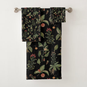 Black Cottagecore Herb Bad Handdoek