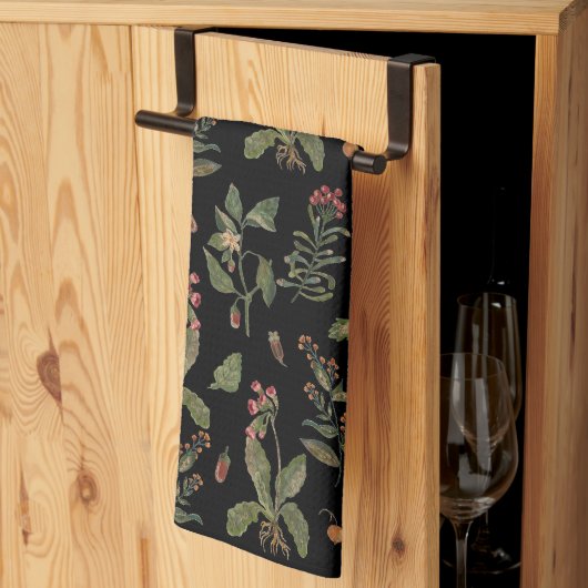 Black Cottagecore Herb Theedoek (Derde Gevouwen)