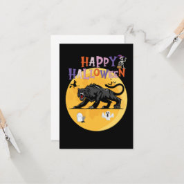 black cougar on halloween night invitation card