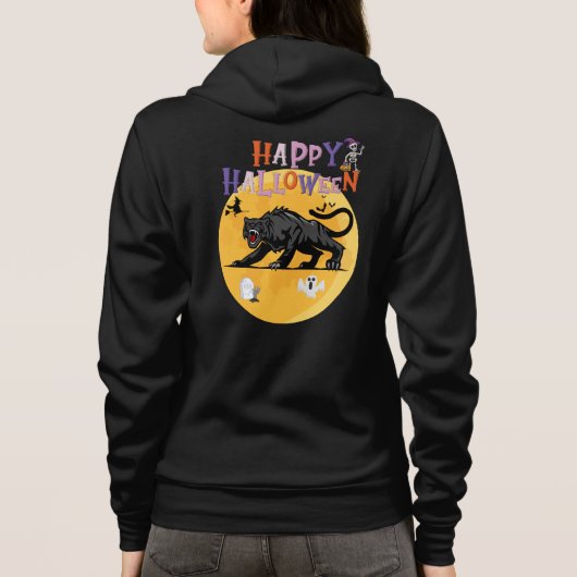 black cougar on halloween night invitation card hoodie (Achterkant)