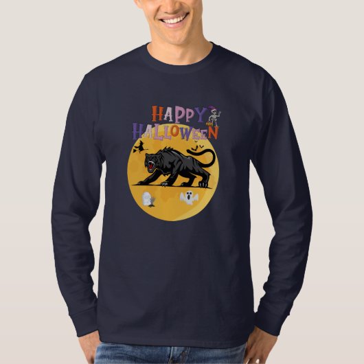 black cougar on halloween night t-shirt (Voorkant)