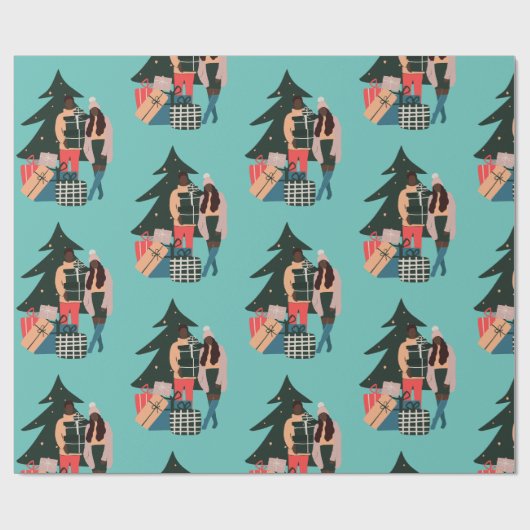 Black Couple First Kerstmis Cadeaupapier (Vlak)