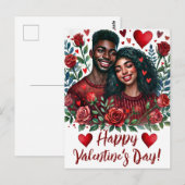 Black Couple Happy Valentine's Day Art Briefkaart (Voorkant / Achterkant)
