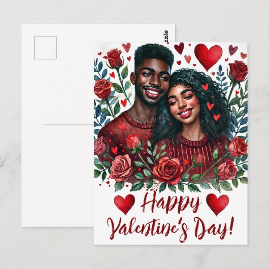 Black Couple Happy Valentine's Day Art Briefkaart (Voorkant / Achterkant)
