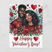 Black Couple Happy Valentine's Day Art Briefkaart (Voorkant)