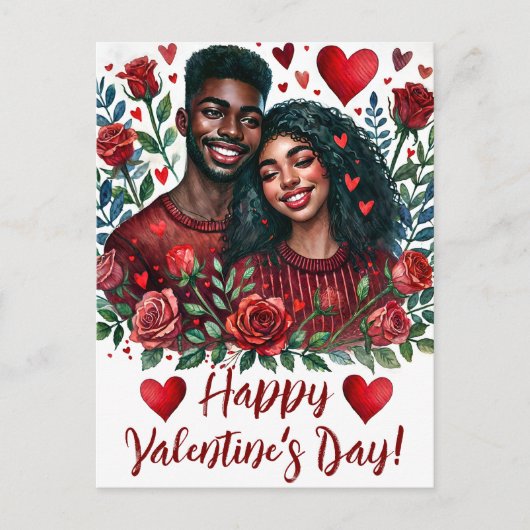 Black Couple Happy Valentine's Day Art Briefkaart (Voorkant)