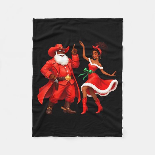 Black Cowboy And Santa Cowgirl Christmas Western X Fleece Deken (Voorkant)