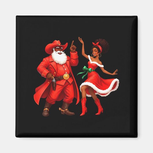 Black Cowboy And Santa Cowgirl Christmas Western X Magneet (Voorkant)