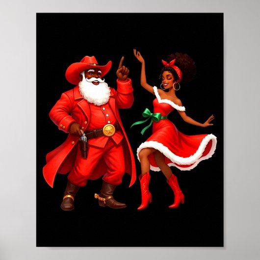 Black Cowboy And Santa Cowgirl Christmas Western X Poster (Voorkant)