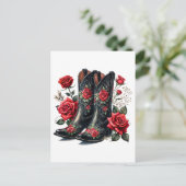 Black Cowboy Boots With Red Roses Briefkaart (Staand voorkant)