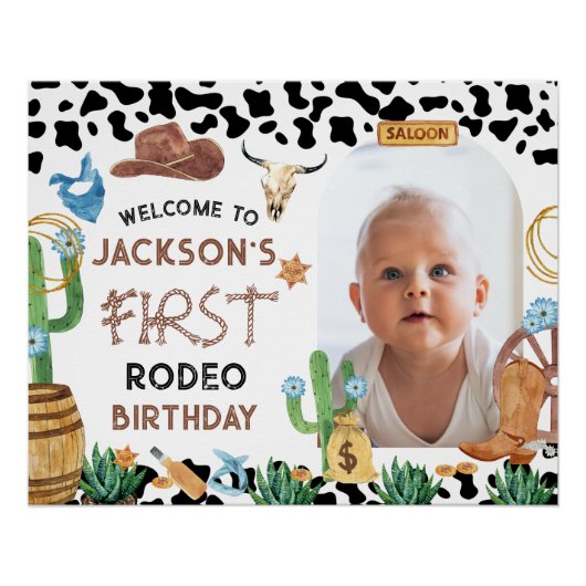 Black Cowboy Rodeo 1st Birthday Welcome Sign Perfect Poster (Voorkant)
