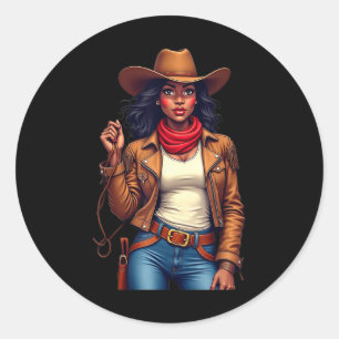 Black Cowgirl Texas Western Rodeo Melanin Black Hi Ronde Sticker