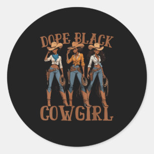Black Cowgirl Western Country Rodeo Melanin Zwart Ronde Sticker