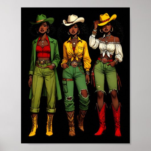 Black Cowgirl Western Rodeo Melanin Juneteenth Bla Poster (Voorkant)