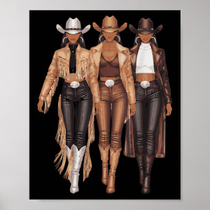 Black Cowgirl Western T-shirt Rodeo Country Vrouwe Poster