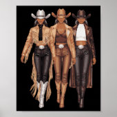 Black Cowgirl Western T-shirt Rodeo Country Vrouwe Poster (Voorkant)