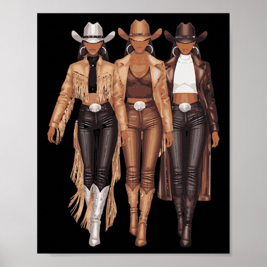 Black Cowgirl Western T-shirt Rodeo Country Vrouwe Poster (Voorkant)