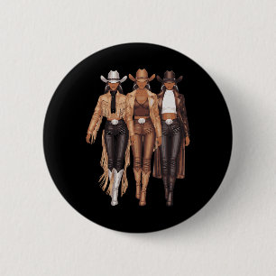 Black Cowgirl Western T-shirt Rodeo Country Vrouwe Ronde Button 5,7 Cm