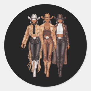 Black Cowgirl Western T-shirt Rodeo Country Vrouwe Ronde Sticker