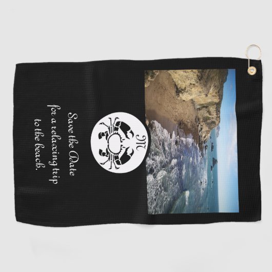 Black Crab Stencil Monogram Foto Golfhanddoek (Horizontaal)