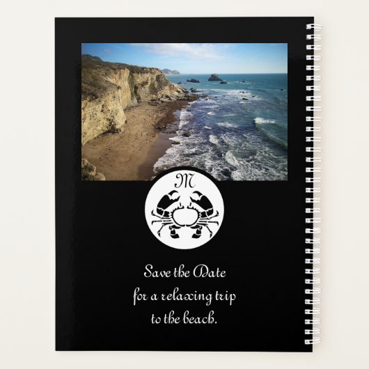 Black Crab Stencil Monogram Foto Planner (Achterkant)