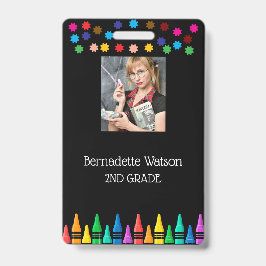 Black Crayons & Stars Kleurrijke School Leraar Badge