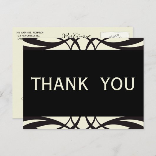 Black Cream Art Deco Bedankt Briefkaart (Voorkant / Achterkant)