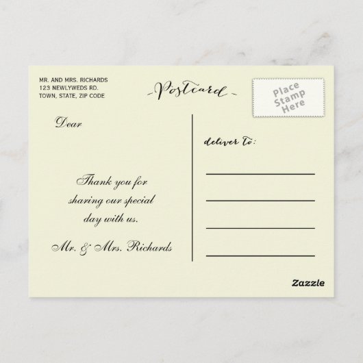 Black Cream Art Deco Bedankt Briefkaart (Achterkant)