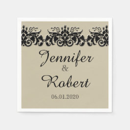 Black Cream Bloemen Gebosseerde Trouwservet Servet