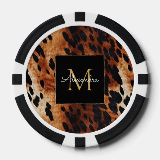Black Cream Brown Cowhide Gold Monogram Poker Chips (Voorkant)