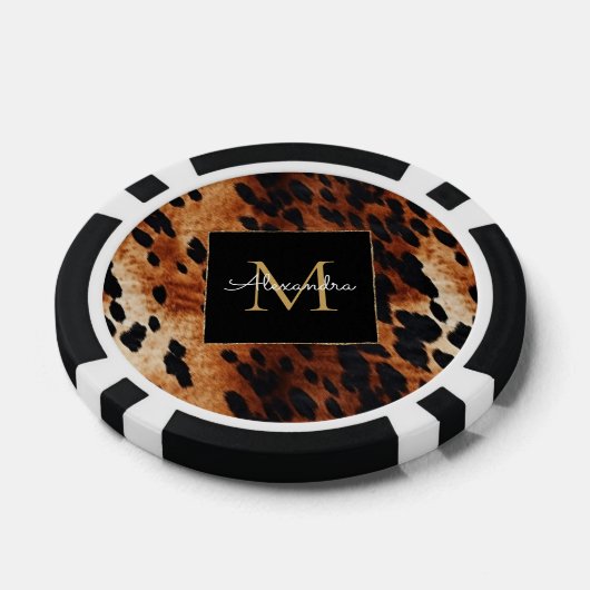 Black Cream Brown Cowhide Gold Monogram  Poker Chips (Enkel)