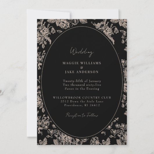 Black & Cream Chinoiserie Elegant Huwelijk Kaart (Voorkant)