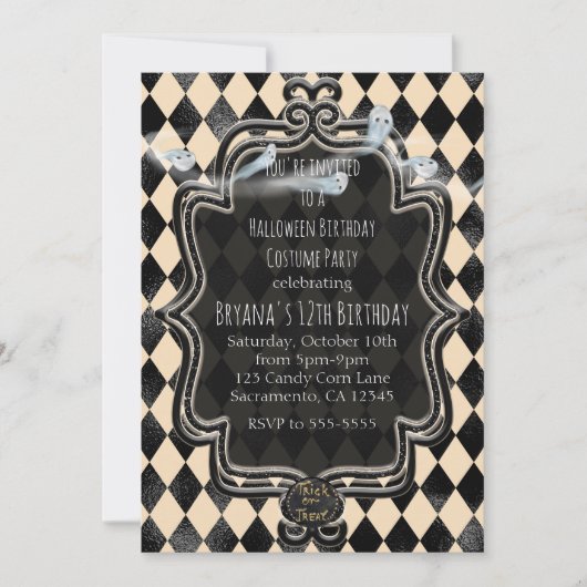 Black & Cream Diamond Halloween Party Uitnodiging (Voorkant)