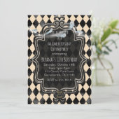 Black & Cream Diamond Halloween Party Uitnodiging (Staand voorkant)
