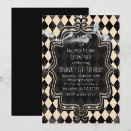 Black & Cream Diamond Halloween Party Uitnodiging