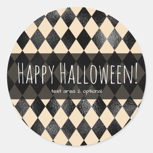 Black & Cream Diamond Pattern Whimsical Halloween Ronde Sticker (Voorkant)