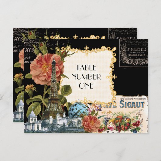 Black Cream Eiffeltoren Roos Tafelnummer (Voorkant / Achterkant)