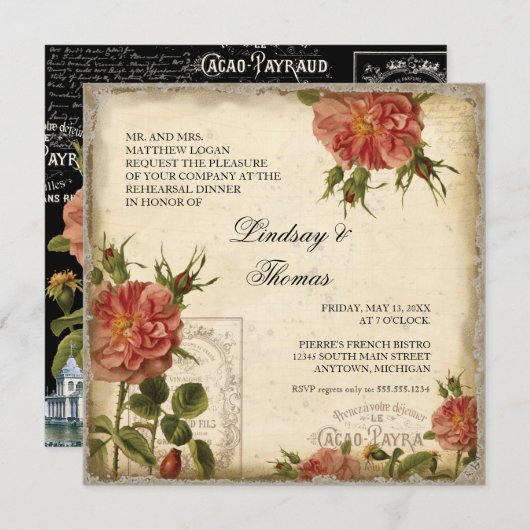 Black Cream Eiffeltowerrepeater Dinner Kaart (Voorkant / Achterkant)