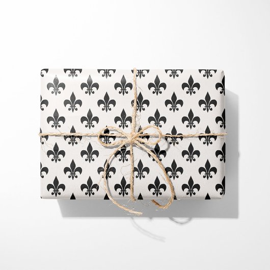 Black & Cream Fleur-de-Lis Cadeaupapier