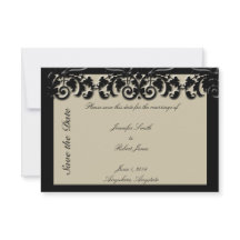 Black Cream Floral reliëf bruiloft Save the Date